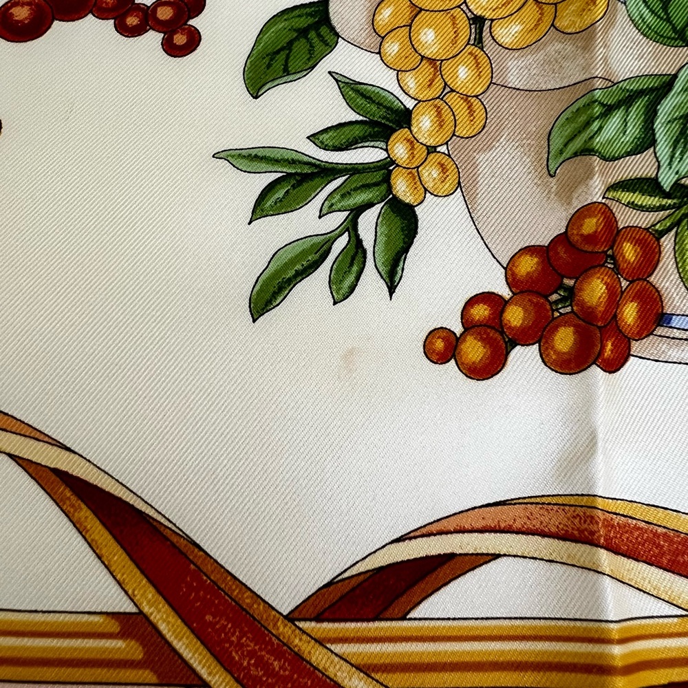 Salvatore Ferragamo Silk Scarf in Cream, Gold, Blue, Green, Brown - Picture 15 of 16